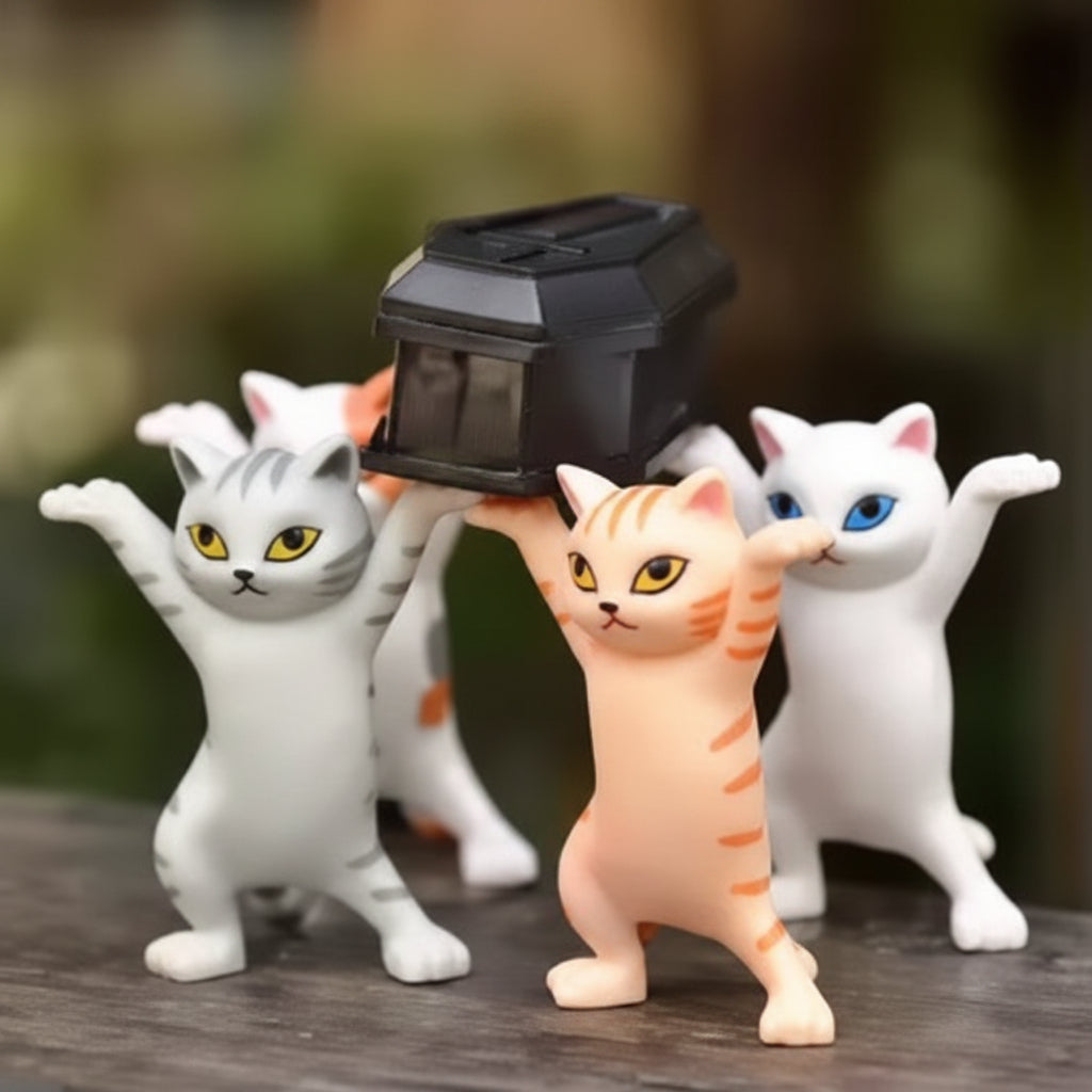 Dancing Cat Mini Figurines Set of 5 for Desk and Home Decor