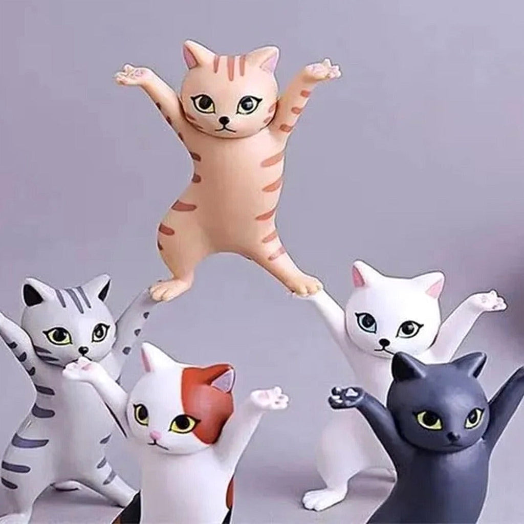 Dancing Cat Mini Figurines Set of 5 for Desk and Home Decor