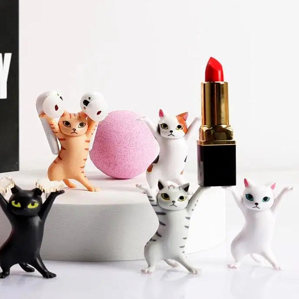 Dancing Cat Mini Figurines Set of 5 for Desk and Home Decor