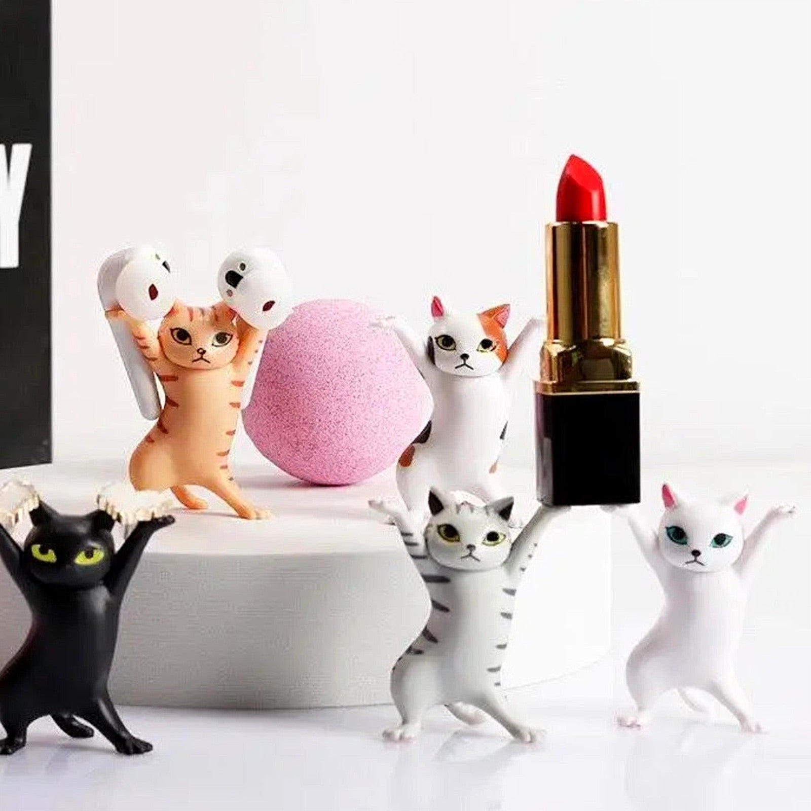 Dancing Cat Mini Figurines Set of 5 for Desk and Home Decor